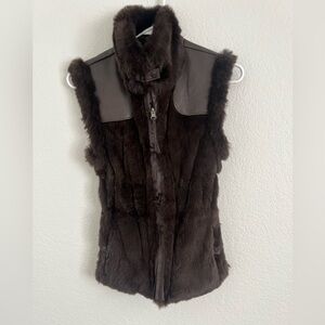 June Genuine Rabbit hair Brown Vest Zip up Revolve XS